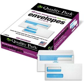 Quality Park #9 Security Envelopes, Double Window, Self Seal, Invoices/QuickBooks Statements, 3-7/8 x 8-7/8 Inches, 24 lb White, 500/Box (QUA24529)