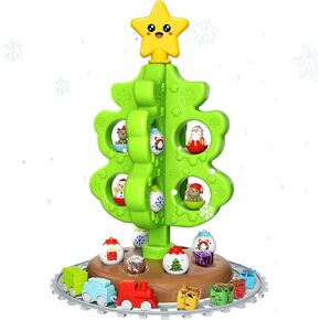 My First Christmas Tree for Kids, Toddler Christmas Tree Toy Set with Hanging Decorations Ornaments, Xmas Tree Skirt with Snowman/Santa/Moose/Gifts Toys, DIY Train Set with Tracks for Boys Girls