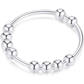 Jacruces 925 Sterling Silver Rings Anxiety Ring for Women Men Fidget Rings for Anxiety Women Gold Ring Anxiety Ring with Beads Spinner Ring for Anxiety Spinning Ring Fidget Jewelry thumb rings size