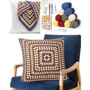 Katech Crochet Kit for Beginners, Beginner Crochet Kit for Adults Kids Learn to Crochet Granny Squares Pillowcase-Crochet Kits, Knitting Kit Easy Crochet Starter Kit w/Step-by-Step Instructions-Heart