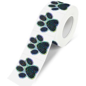 Paw Stickers, Clear Paw Prints Stickers, 500 Pcs 1 Inch Puppy Dog Paw Stickers, Self-Adhesive Black Bear Paw Stickers Roll for Kids Birthday Decorations Envelopes Seals Cards Gift Wrapping