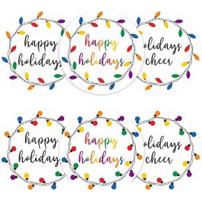 Happy Holidays Stickers,Lights Happy Holiday Stickers,120 Pieces 2 Inch Holidays Design Stickers Gift Stickers Labels,Christmas Envelope Sticker for Envelope Seals Gift Box Handmade Goods
