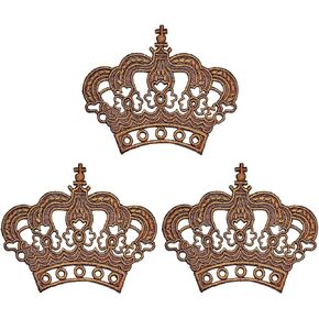 Umama Patch Set of 3 Cute Brown Crown King Princess Cartoon Sticker Fabric Crown Iron On Embroidered Patches Appliques Machine Embroidery Needle craft Projects Boys Girls Kids DIY