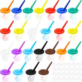 48 Pcs Kids Paint Cups 24 No Spill Paint Cups with Lids Paint Containers with 24 Toddler Paint Brushes for Girls Boys Art Preschool Classroom Furniture Supplies