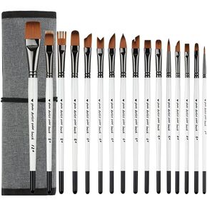 Paint Brushes Set of 16 Pieces YIHUALE Wooden Handles Brushes with Canvas Brush Case, Professional for Oil, Acrylic and Watercolor Painting