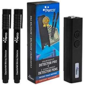 Perco Counterfeit Money Detector Kit - Includes Counterfeit Detection Pro (2in1 Device with UV Light & Magnetic Detection) Plus 2 Counterfeit Pens - Fake US Bill Checker for Personal & Commercial Use