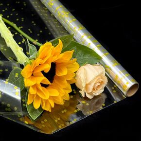 Yileffu Clear Cellophane Wrap Roll with White Dot(34 in x 50 ft) - 3 Mil Thicken Cellophane Roll, Clear Cellophane Bags Large, Clear Wrapping Paper for Flower Gift Baskets Wrap (34" fold into 17")