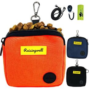 Dog Treat Pouch with Puppy Training Clicker & Poop Bags Small Pocket-Sized Feed Snack Reward Case for Leash Dog Training Travel or Outdoor Use（Black