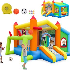 FBSPORT Inflatable Bounce House, Bounce House with Side Toy Market Stand Football Shooting, Inflatable Bouncer Bouncy Castle for Kids with 480W Blower Big Ball Pit for Outdoor Indoor