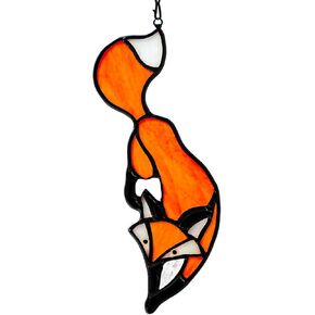 BOXCASA Stained Glass Panel Animals Fox Window Hangings,Stained Glass Fox Ornament Wall Home Garden Decor Gift for Mom,Friends,Fox Decor for Hallway Bedroom Kitchen Home Décor