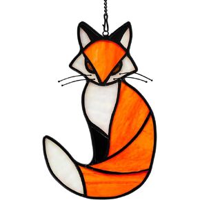BOXCASA Stained Glass Panel Animals Fox Window Hangings,Stained Glass Fox Ornament Wall Home Garden Decor Gift for Mom,Friends,Fox Decor for Hallway Bedroom Kitchen Home Décor
