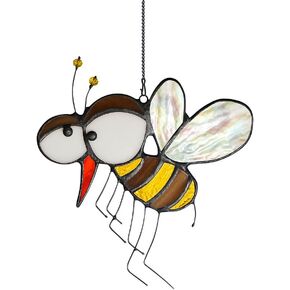 BOXCASA Honey Bee Suncatcher,Bee Stained Glass Suncatcher for Window Hanging Mosquito Decor,Bumblebee Wall Decor for Home Kitchen Bedroom, Bee Themed Gifts for Mom,Grandma or Friends