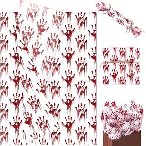 100 Sheets Bloody Handprint Tissue Paper, 20x14in Horrible Gift Wrapping Tissue Halloween Horror Bloodstain Patterns Gift Wrap Tissue for Halloween Party Decor Gift Bag Fillers
