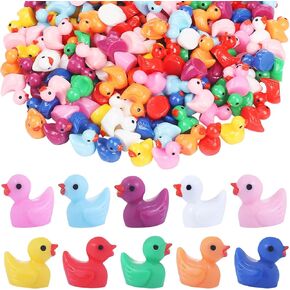 100pcs Tiny Ducks 10 Colors Little Duck Figures Mini Resin Ducks Plastic Small Miniature Ducks Bulk for Dollhouse Decor Micro Fairy Garden Landscape Aquarium Tiny Toys