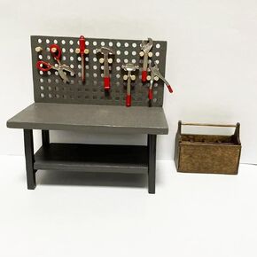 1:12 Dollhouse Miniature Tool Workbench with Accessories Miniature Dollhouse Garage Garden Furniture (Natureworkbench)