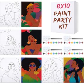 VOCHIC 4 Pack Paint and Sip Kit, Girl Theme Pre Drawn Canvas Painting Set for Painting for Adult Lady Night Couple Date Night Games, Paint Party Supplies Stretched Outline Canvas Favor Gift(8x10)