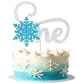 Gyufise 1 Pack Pink and Silver Snowflake One Cake Topper Winter Onederland 1st Birthday Girl Cake Decorations for Winter Onederland Babyshower Girl First Birthday Party Supplies