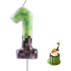 Pixel 5th Birthday Candle, Miner Crafting Number 5 Cake Candle Birthday Cake Topper for Pixel 5th Birthday Party Decorations