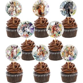 24PCS Horse Cupcake Toppers for Girls - Horse Cupcake Cake Decor Horse Birthday Party Decorations Horse Theme Cake Topper Party Supplies for Baby Shower Birthday…