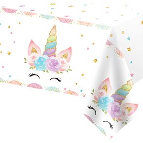 1PCS Unicorns Party Tablecloths for Birthday Decoration, Plastic Disposable Rectangle Table Covers for Kids Girls Birthday Baby Shower Party Supplies, 54" x 108"