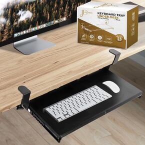 Jolly Desk Large Keyboard Tray Under Desk Pull Out with Extra Sturdy C Clamp Mount System, Under Desk Tray, 27 (33 Including Clamps) x 11 Inch Keyboard Slide Out Tray, Black