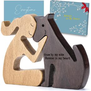 ERUIOLA THYGIFTREE Dog Memorial Gifts for Women - Wooden Carving Dog, Gifts for Loss of Dog - Once by My Side Forever in My Heart