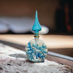 Double Glass layer Turquoise perfume Bottle in 14 K Gold | Fragrance Bottles | Refillable Perfume Glass Bottle | Blown Glass Bottles for essential oils | Egyptian Glass Art