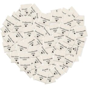 100PCS Sewing Labels for Handmade Items, Handmade Fabric Labels Tags Handmade with Love Labels Personalized Clothing Labels Custom Tags for DIY Crafts Knitting Crocheting Sewing