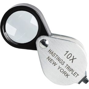 Jewelers Loupe Magnifier 10x Hasting Triplet 16mm (0.63") Optical Glass Bright Clear Lens Stainless Steel Mini Foldable Loupe for Gems, Jewelry, Coins, Stamp, Watch Repair etc