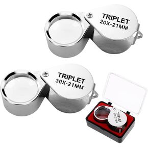 2 Pcs Jewelers Eye Loupe Set Folding 10x Pocket Jewelry Loupe Stainless Steel Magnifying Glass Eye Loop Magnifier with Box for Photographer Coins Diamond Gems Stamp Watches Supplies