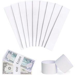 L LIKED 300 PCS Money Bands, Self Sealing Currency Money Straps for Bill Wrappers, Blank, White