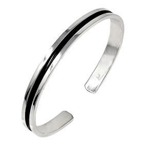 Handmade Men's Solid 925 Sterling Silver Bangle, 7mm Single Line Silver Cuff Bangle Bracelet for Men