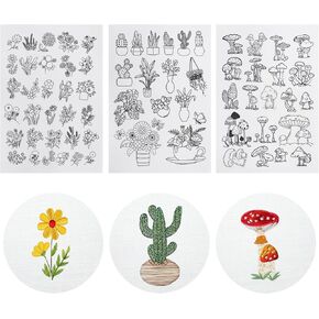 66 Pcs Water Soluble Embroidery Patterns Stick and Stitch Embroidery Designs Paper Wash Away Dissolvable Embroidery Transfer Patterns Pre-Printed Botanical Water Soluble Stabilizer for Embroidery