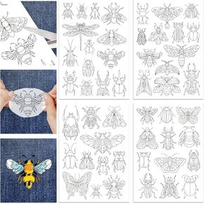 GLOBLELAND 4 Sheets Insect Patterns Stick and Stitch Water Soluble Stabilizer for Embroidery Adhesive Hand Sewing Stabilizers Non-Woven Fabrics Aid Drawing Sketch 11.7x8.3inch
