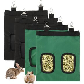 4 Pcs Rabbit Hay Feeder Bag, Guinea Pig Hay Feeder Bag 2 Holes Bunny Hay Feeder Bag 600D Oxford Cloth Hanging Hay Feeder for Rabbits Guinea Pigs Chinchillas Small Pets