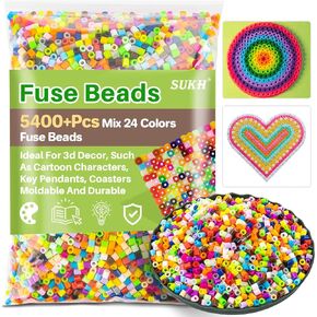 Sukh 5400+Pcs Fuse Beads - Fuse Beads Kit Melty Beads Kit Melting Beads Fuse Beads Bulk Iron Beads for Kids Crafts, Ideal for Boys and Girls Christmas Birthday Gifts Mix 24 Colors 5mm