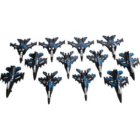 12 Pieces Camo Black Military Fighter Jet Toy Set, 3.5 Inches, Pull-Back-and-Release Action