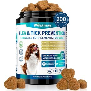 Flea and Tick Prevention for Dogs Chewables, 200 Soft Treats, Natural Dog Flea and Tick Treatment, Oral Flea Pills for Dogs Supplement, Flea and Tick Chews for Dogs Puppies, All Breeds & Sizes