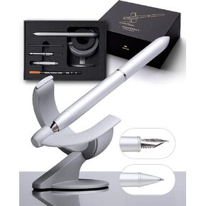 novium Hoverpen Future Edition - Luxury Fountain Pen & Rollerball Pen All-In Gift Box, Fine Nib, Futuristic Aesthetic, Aerospace Metal Made, Free Spinning Executive Pen, Gifts for Boss (Deep Black)