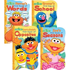 1 2 3 Sesame Street Shaped Board Book Set ~ First Book of Words, Opposites, Seasons, and First Day of School (Set of 4)