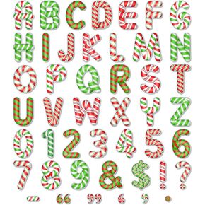 176 Pcs Candy Cane Letters Christmas Bulletin Board Letters 4.3 Inch Cardboard Alphabet Number Symbol Cutouts for Home Classroom Christmas Holiday Birthday Party School Decorations (Red White)