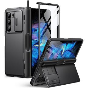 حافظة BERFY لهاتف Samsung Galaxy Z Fold 6 مع حامل قلم S، [واقي شاشة مدمج ومسند وغطاء كاميرا منزلق] حافظة هاتف صلبة نحيفة شديدة التحمل مقاومة للصدمات لهاتف Samsung Z Fold 6، أسود