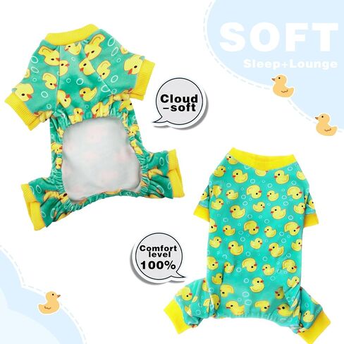 Paiaite Dog Pajamas Onesie: Comfortable Four-Legged Apparel for Small, Medium, & Large Dogs, Polyester Material for Comfort, Wrinkle Resistance, Moisture Wicking, and Stretchiness Yellow Duck S in Saudi Arabia