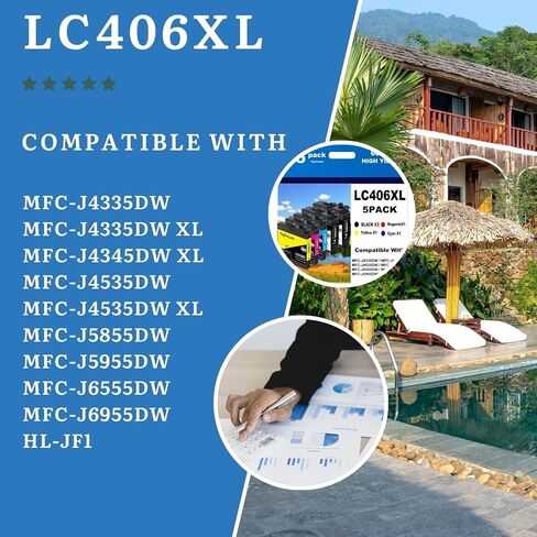 خراطيش حبر LC406XL متوافقة مع Brother LC406XL LC406 لأخيه MFC-J4335DW MFC-J4535DW MFC-J5855DW MFC-J6555DW MFC-J6955DW طابعة 5 عبوات (2 أسود سماوي أرجواني أصفر) in Kuwait