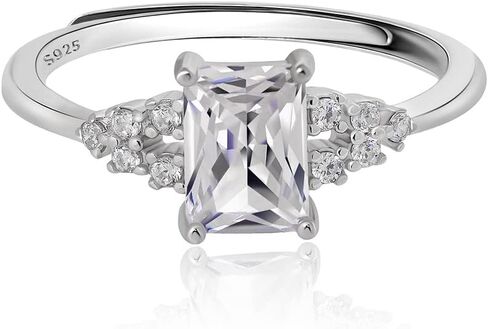 Meissa 1CT خاتم الخطوبة للنساء الزمرد قطع الماس وعد خاتم الزفاف الفرقة مكعب زركونيا خاتم الذكرى 925 الفضة الاسترليني الحجم 3-10 (فضي) in Kuwait