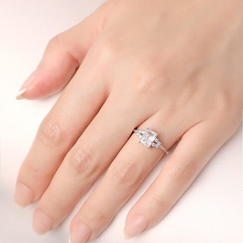 Meissa 1CT خاتم الخطوبة للنساء الزمرد قطع الماس وعد خاتم الزفاف الفرقة مكعب زركونيا خاتم الذكرى 925 الفضة الاسترليني الحجم 3-10 (فضي) in Kuwait