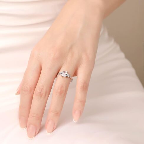 Meissa 1CT خاتم الخطوبة للنساء الزمرد قطع الماس وعد خاتم الزفاف الفرقة مكعب زركونيا خاتم الذكرى 925 الفضة الاسترليني الحجم 3-10 (فضي) in Kuwait