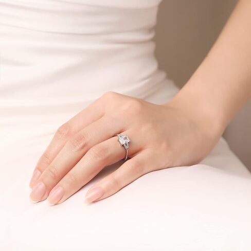 Meissa 1CT خاتم الخطوبة للنساء الزمرد قطع الماس وعد خاتم الزفاف الفرقة مكعب زركونيا خاتم الذكرى 925 الفضة الاسترليني الحجم 3-10 (فضي) in Kuwait