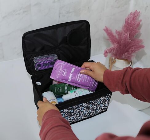 صندوق تنظيم أدوات الخياطة من إيفريثينج ماري، زهور زرقاء - سلة تخزين اللوازم والإكسسوارات - تنظيم الخيوط والإبر والأفكار والمقص - علبة يدوية محمولة in Kuwait