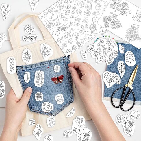 Stick & Stitch Embroidery Transfer Paper - 4 Sheet Water Soluble Stabilizer for Embroidery, Embroidery Paper Wash Away, Butterfly Flower Woodland Under The Sea Animal Design, Hand Sewing Crafts in Saudi Arabia